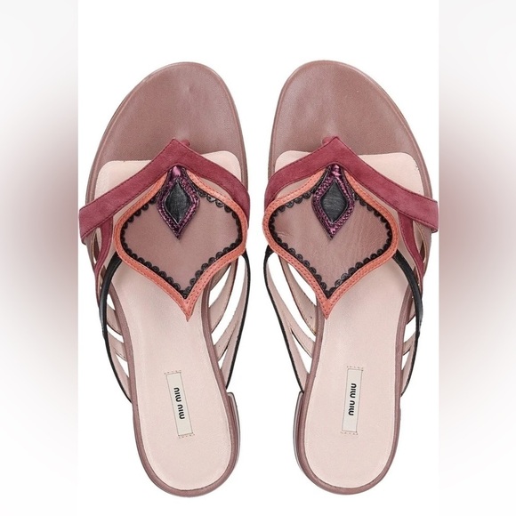 MIU MIU Flip Flops Calfskin Suede Nicoli Thong Sandals Size 37.5 US 7.5